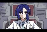  1boy blue_hair cockpit flower formal_clothes gundam gundam_gquuuuuux karaage_unai male_focus red_eyes rose shuji_ito suit tuxedo upper_body wedding_suit white_flower white_rose white_suit 