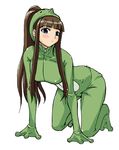  all_fours animal_costume artist_request blue_eyes blush brown_hair frog_costume mahou_sensei_negima! motsu_(mahou_sensei_negima!) ookouchi_akira solo 