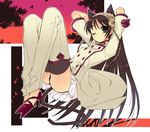  animal_ears black_hair black_panties copyright_request green_eyes high_heels itou_noiji long_hair one_eye_closed panties pantyshot pantyshot_(sitting) shoes sitting skirt solo tail thighhighs underwear 
