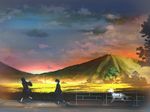  bad_id bad_pixiv_id bag black_hair dog hirokiku long_hair long_skirt mountain multiple_girls original running satchel scenery school_bag school_uniform serafuku skirt sunset 