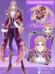  1boy armor ascot bad_id bad_twitter_id black_gloves black_pants blonde_hair blue_eyes book boots cheekbones chibi chocofish clenched_hand closed_mouth coat collared_coat commentary cropped_torso english_commentary english_text frilled_sleeves frills gloves grimoire hand_on_own_chin hand_on_own_hip high_heel_boots high_heels instagram_username knee_boots knees lapels light_particles long_hair long_sleeves male_focus multiple_views notched_lapels open_clothes open_coat outline pants pauldrons pink_boots purple_background purple_sash purple_vest red_coat sash shirt shoulder_armor sleeve_cuffs smile standing thick_eyebrows thinking twitter_username valtor_(winx_club) very_long_hair vest waist_sash watermark white_ascot white_outline white_shirt winx_club 