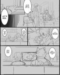 anthro awkward_moment bangs black_and_white black_nose blush blush_lines bodily_fluids butler butler_outfit canid canine canis chair chest_(container) chest_harness claws clothing comic comic_panel container cup dialogue duo electronics embarrassed eye_patch eyewear finger_claws fluffy fluffy_chest formal_clothing formal_wear furniture hair hair_over_eye harness hi_res human inner_ear_fluff kissing larger_anthro long_bangs long_pants long_sleeve_shirt male mammal mihoyo monochrome movie_night muzzle_(object) on_sofa one_eye_obstructed rolled_up_sleeves saucer_(dish) simple_background sitting sitting_on_sofa size_difference sofa speech_bubble sweat sweatdrop tea_cup television thought_bubble tuft von_lycaon vy_feehily wise_(zenless_zone_zero) wolf zenless_zone_zero