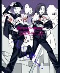  2boys 2girls atyakodayo1 bag bandaged_head bandages black_cape black_hair black_hat black_jacket black_pants black_shoes blood cape carrying carrying_person censored check_spoilers cigarette commentary_request corpse dated gakuran gakuseibou geminism gloves guro hand_on_own_head hat highres hirosoma_kikyou hirosoma_shinku holding holding_cigarette jacket long_hair long_sleeves mosaic_censoring multiple_boys multiple_girls night one_eye_covered outdoors pants pillarboxed purple_sky red_eyes running school_uniform severed_arm severed_head severed_leg severed_limb shoes sky speech_bubble spoilers star_(sky) starry_sky tote_bag translation_request tsukishiro_tsukishiro twitter_username yamaga_awasumi 
