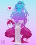absurd_res big_breasts breasts caramelhooves choker cleavage clothed clothing colorful_background dress glistening glistening_body goo_creature goo_hair goo_humanoid hair herm hi_res humanoid hybrid intersex jewelry kissy_face liquid monster monster_girl_(genre) necklace panties pseudo_hair slime solo thick_thighs underwear veil white_clothing white_dress