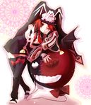  bad_id bad_pixiv_id balloon bent_over guilty_gear guilty_gear_2 hat inaho178 miniskirt one-eyed one_eye_closed red_eyes red_hair skirt solo stitches teeth thighhighs valentine_(guilty_gear) zettai_ryouiki 