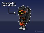 absurd_res anthro armor belly_tuft blue_background bow_tie cheese chibi dairy_products directional_arrow dix_(dixerion) dixerion english_text fluffy fluffy_ears fluffy_hair fluffy_tail food fur gradient_background grey_body grey_fur grey_paws hair happy hi_res inner_ear_fluff machine male math neck_tuft orange_armor outline owo pawpads paws protogen protogen_armor protogen_visor screen screen_face shaded shadow simple_background simple_coloring simple_shading smile solo standing tail text tuft watermark