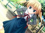  aster_(game) blonde_hair blue_eyes dutch_angle game_cg hands_on_hips long_hair non-web_source odamaki_hina park solo twintails 