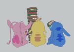 2025 4_fingers alien ambiguous_gender angel_(lilo_and_stitch) antennae_(anatomy) antennae_markings anthro back_markings baytaboo blue_body blue_fur blue_markings brown_markings claws dagwood_sandwich dipstick_antennae disney ears_down eating experiment_(lilo_and_stitch) female_(lore) finger_claws fingers flat_colors food fur grey_background group head_markings heart_(marking) hi_res holding_food holding_object holding_sandwich lilo_and_stitch long_antennae male_(lore) markings multicolored_antennae notched_ear occipital_markings pink_body pink_fur pink_markings pivoted_ears reuben_(lilo_and_stitch) sandwich_(food) simple_background sitting small_tail stitch_(lilo_and_stitch) tail trio yellow_body yellow_fur