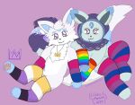 2025 absurd_res bisexual_pride_colors blu_shiru_(lilacmonarch) canid cheek_tuft claireon clothing crystal_ball digital_drawing_(artwork) digital_media_(artwork) duo facial_tuft fakemon feral footwear footwear_only forehead_gem fur fur_markings gem hand_holding hi_res infineon jewelry lgbt_pride lgbt_pride_month lilacmonarch looking_at_viewer male male/male mammal markings mostly_nude necklace nintendo nonbinary_(lore) nonbinary_pride_colors pokemon pokemon_(species) pride_colors rainbow_pride_colors sitting socks socks_only soren_(endershiru) tail tuft