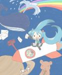  aqua_hair bear hatsune_miku kagamine_rin letter long_hair mailbox_(incoming_mail) multiple_girls planet rainbow rocket sakuramori_sumomo space stuffed_animal stuffed_toy teddy_bear twintails vocaloid whale 