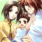  2boys anna_irving artist_request brown_eyes brown_hair father_and_son kratos_aurion lloyd_irving mother_and_son multiple_boys red_hair spoilers tales_of_(series) tales_of_symphonia 