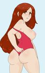  areolae ass ass_grab brown_eyes earrings gravity_falls hoshime jewelry one-piece_swimsuit pixel_art red_hair solo swimsuit wendy_corduroy 
