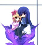  bad_id bad_pixiv_id beret blonde_hair blue_hair dress flower frederica_bernkastel gloves hat kino_(alones) lambdadelta long_hair multiple_girls orange_hair pink_dress purple_eyes ribbon short_hair umineko_no_naku_koro_ni very_long_hair 