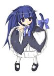  artist_request blue_hair cat_tail dress frederica_bernkastel long_hair pantyhose purple_eyes ribbon solo tail umineko_no_naku_koro_ni 