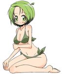  barefoot bikini green_eyes green_hair kneeling nemuro_nao original short_hair solo swimsuit 