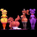 3d_(artwork) 3d_modeling 3d_print all_fours animatronic anthro avian bear big_breasts big_butt bird blue_eyes bonfie_(cryptiacurves) bonnie_(fnaf) breasts brown_body butt canid canine chica_(fnaf) chicken chiku_(cryptiacurves) clothed clothing crossgender digital_media_(artwork) eyewear female fexa_(cryptiacurves) five_nights_at_freddy&#039;s footwear fox foxy_(fnaf) freddy_(fnaf) fredina&#039;s_nightclub frenni_(cryptiacurves) galliform gallus_(genus) genitals gloves group handwear happy hat headgear headwear hi_res lagomorph leporid looking_at_viewer machine mammal mtf_crossgender necktie nipples nonotoys partially_clothed phasianid pink_eyes purple_body rabbit raised_tail red_body robot scottgames simple_background smile socks solo standing tail vulva yellow_body
