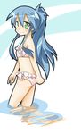  alternate_hairstyle bikini blue_hair face flat_chest green_eyes izumi_kanata long_hair lucky_star ponytail shing_(sorairo_factory) solo swimsuit wading water 