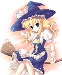  blonde_hair blue_eyes broom broom_riding hat kirisame_marisa sidesaddle solo touhou witch witch_hat yatano 