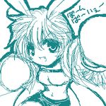  animal_ears artist_request boxing_gloves bunny_(trickster) bunny_ears gloves green lowres midriff monochrome oekaki shorts solo trickster 