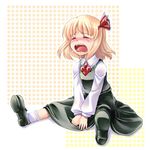  blonde_hair blush closed_eyes crying hair_ribbon mikagami_hiyori necktie open_mouth ribbon rumia short_hair sitting sobbing solo spread_legs tears touhou 