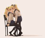  blonde_hair blush chin_grab hand_under_clothes hand_under_skirt hands hortense imminent_kiss incest kazu legs multiple_girls pantyhose ribbon roman school_uniform serafuku siblings skirt sound_horizon twincest twins twintails violette yuri 