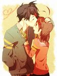  1girl brown_eyes brown_hair chiko_(beroro) clannad couple forehead_kiss furukawa_nagisa hetero husband_and_wife kiss okazaki_tomoya short_hair 