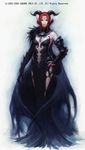  artist_request demon_girl elf elvaan final_fantasy final_fantasy_xi horns lady_lilith official_art pointy_ears red_hair solo succubus 