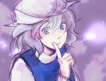  asakura_noi bad_id bad_pixiv_id blue_eyes blush hat index_finger_raised letty_whiterock long_sleeves looking_at_viewer mob_cap silver_hair solo touhou upper_body 