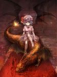  barefoot blue_hair bow charizard crossover demon_wings dragon fire gen_1_pokemon hat mathnote pokemon pokemon_(creature) red_eyes remilia_scarlet touhou wings 