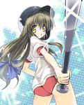  ass baseball_bat baseball_helmet buruma clannad gym_uniform hat helmet ibuki_fuuko lens_flare paco solo 