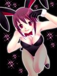  animal_ears breasts bunny_ears bunnysuit cleavage fishnet_pantyhose fishnets gloves hakkatou large_breasts original pantyhose purple_eyes purple_hair short_hair solo 