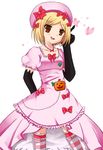  artist_request beret blonde_hair bug butterfly dress gloves hat insect lambdadelta orange_eyes pearl pink_dress pink_hat pumpkin ribbon short_hair solo umineko_no_naku_koro_ni 