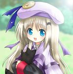  aqua_eyes artist_request beret blush buttons cape dog hair_ornament hairclip happy hat hug large_buttons little_busters! long_hair lowres noumi_kudryavka silver_hair smile solo 