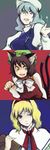 alice_margatroid animal_ears asakura_noi bad_id bad_pixiv_id blonde_hair blue_hair book brown_hair cat_ears cat_tail chen earrings fang hat highres jewelry letty_whiterock multiple_girls multiple_tails pinky_out red_eyes short_hair tail touhou yellow_eyes 