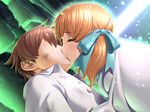  1girl bangs brown_hair couple game_cg hetero kiss kusakabe_rurune majodou sano_toshihide 