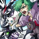  cat cybuster green_hair izumo_(pixiv362913) kuro_(srw) lowres male_focus masaki_andoh mecha shiro_(srw) super_robot_wars super_robot_wars_the_lord_of_elemental 