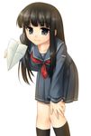  artist_request black_eyes brown_hair futami_eriko kibina_high_school_uniform kimi_kiss leaning_forward long_hair paper_airplane school_uniform serafuku solo 