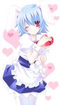  animal_ears artist_request blue_hair bow bunny_(trickster) bunny_ears bunny_tail heart lowres maid one_eye_closed red_eyes solo tail thighhighs trickster zettai_ryouiki 