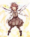  animal_ears bad_id bad_pixiv_id beamed_sixteenth_notes brown_hair dress eighth_note hat music musical_note mystia_lorelei popoin short_hair singing sixteenth_note solo touhou wings 