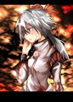  alternate_hairstyle blood detached_sleeves hat inubashiri_momiji long_hair maturiuta_sorato ponytail red_eyes silver_hair solo tokin_hat touhou 