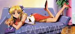  blonde_hair brown_eyes china_dress chinese_clothes couch crystal_ball dress galaxy_angel high_heels long_hair lying military military_uniform non-web_source on_stomach ranpha_franboise shoes solo uniform 