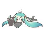  :3 ahoge aqua_hair book chibi detached_sleeves hatsune_miku long_hair lowres lying reading sakuramori_sumomo skirt solo thighhighs twintails vocaloid zettai_ryouiki 