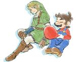  bad_id bad_pixiv_id blonde_hair blue_eyes facial_hair hat link mario mario_(series) multiple_boys mustache pointy_ears smile super_mario_bros. super_smash_bros. the_legend_of_zelda yo_mo 