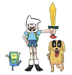  adventure_time backpack bag bandaid bandaid_on_knee bmo dog finn_the_human gashi-gashi hood jake_the_dog sword weapon 