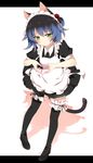  absurdres animal_ears apron black_hair black_legwear blue_hair blush cat_ears cat_tail dress_shoes duplicate frills green_eyes hair_bobbles hair_ornament heart heart_hands highres kiki_(tsunya) maid male_focus multicolored_hair otoko_no_ko ryoune_yami shoes short_hair solo tail thighhighs utau 