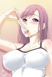  artist_name blush breasts covered_nipples food korisei large_breasts licking melting original popsicle red_eyes red_hair sexually_suggestive signature solo sweat tongue tongue_out 
