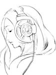  bad_id bad_pixiv_id cable closed_eyes greyscale headphones long_hair monochrome nure_senbei original profile sennheiser sketch 