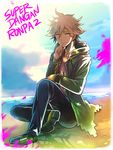  aya_tori bad_id bad_pixiv_id blood copyright_name danganronpa grey_eyes hood hoodie jacket komaeda_nagito long_hair male_focus sitting sky smile solo super_danganronpa_2 white_hair 