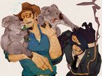  2boys balaclava bottle cigarette closed_eyes formal gloves hat heart koala male_focus multiple_boys necktie open_mouth sharp_teeth smoke suit sunglasses team_fortress_2 teeth the_sniper the_spy tongue 