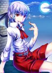  ascot belt blood blue_hair cross genderswap genderswap_(ftm) jude_(minority_lilac) moon red_eyes remilia_scarlet short_hair shorts touhou wings 